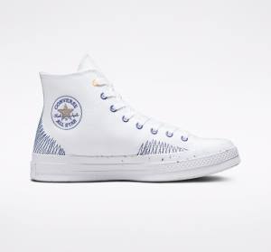 Converse Chuck 70 Stitched Höga Sneakers Vita Indigo | CV-315CJQ