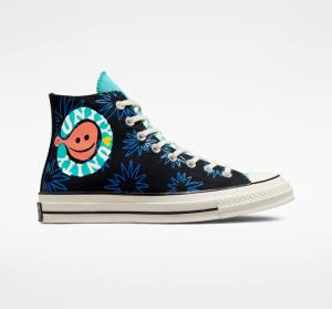 Converse Chuck 70 Sunny Floral Höga Sneakers Svarta Turkos Kungsblått | CV-206TFR