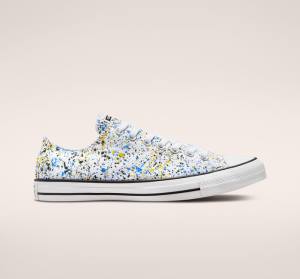 Converse Chuck Taylor All Star Archive Paint Splatter Låga Sneakers Vita Blå | CV-523TIK