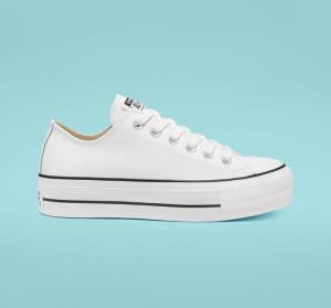 Converse Chuck Taylor All Star Lift Platform Läder Låga Sneakers Vita Svarta Vita | CV-043GYS