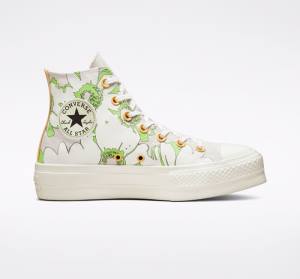 Converse Chuck Taylor All Star Lift Platform Crafted Florals Höga Sneakers Bruna Ljusgröna | CV-109SEZ