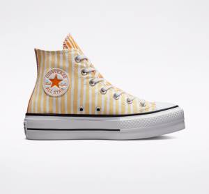 Converse Chuck Taylor All Star Lift Platform Stripes Höga Sneakers Vita Mango Mörkgula | CV-132JAZ