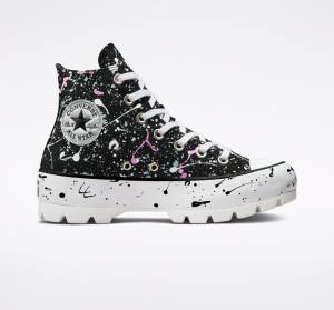 Converse Chuck Taylor All Star Lugged Paint Splatter Höga Sneakers Svarta Grå Rosa | CV-491VNS