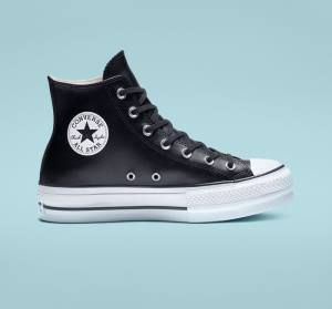 Converse Chuck Taylor All Star Platform Clean Läder Höga Sneakers Svarta Vita | CV-347MUN