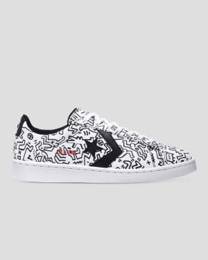 Converse Keith Haring Pro Läder Låga Sneakers Vita Svarta Röda | CV-651NJH