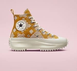 Converse Run Star Hike Platform Tonal Embroidery Höga Sneakers Svarta Gula | CV-052APD