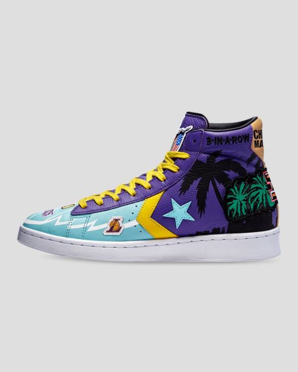 Converse Chinatown Market Pro Läder Höga Sneakers Blå Lila | CV-568WVJ