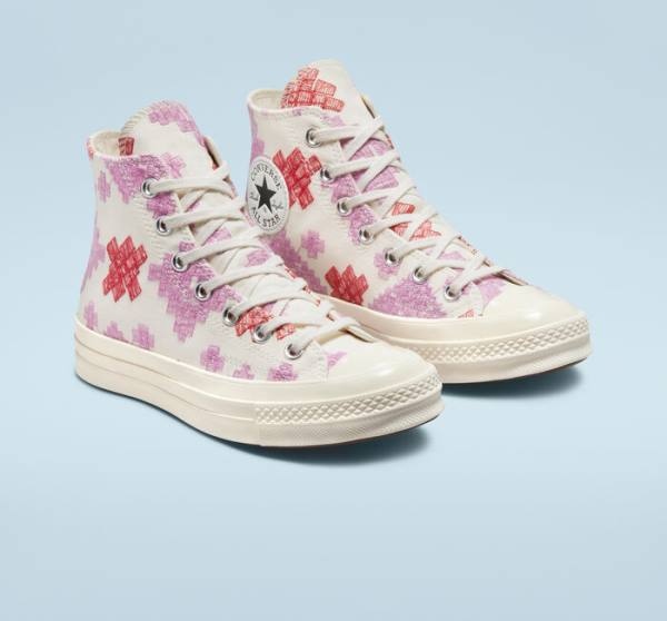 Converse Chuck 70 Bright Embroidery Höga Sneakers Rosa Röda | CV-104CFX