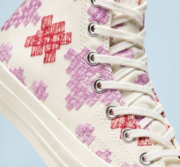 Converse Chuck 70 Bright Embroidery Höga Sneakers Rosa Röda | CV-104CFX