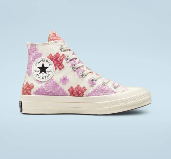 Converse Chuck 70 Bright Embroidery Höga Sneakers Rosa Röda | CV-104CFX