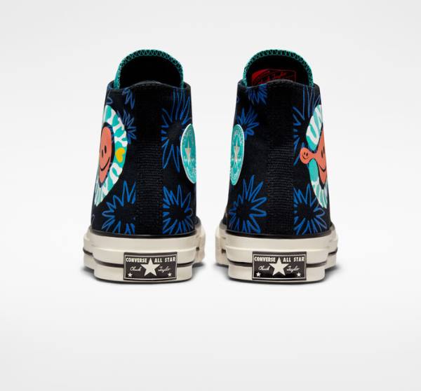 Converse Chuck 70 Sunny Floral Höga Sneakers Svarta Turkos Kungsblått | CV-206TFR