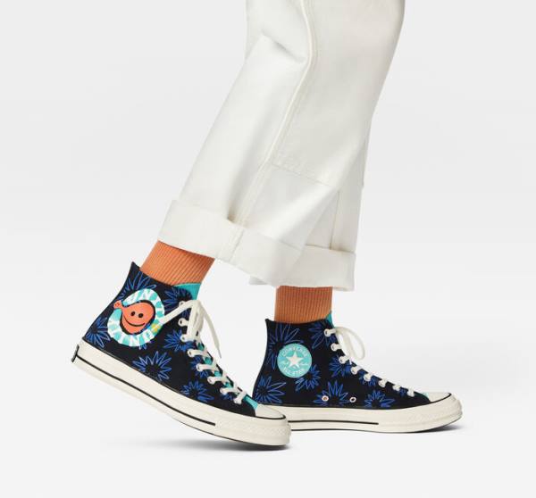 Converse Chuck 70 Sunny Floral Höga Sneakers Svarta Turkos Kungsblått | CV-206TFR