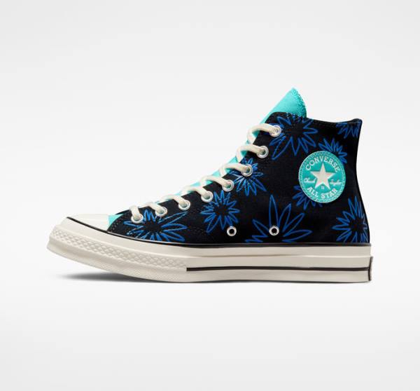 Converse Chuck 70 Sunny Floral Höga Sneakers Svarta Turkos Kungsblått | CV-841JUA