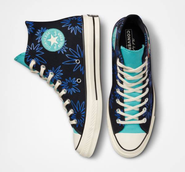 Converse Chuck 70 Sunny Floral Höga Sneakers Svarta Turkos Kungsblått | CV-841JUA