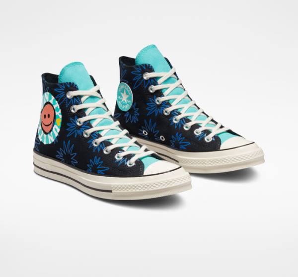 Converse Chuck 70 Sunny Floral Höga Sneakers Svarta Turkos Kungsblått | CV-841JUA