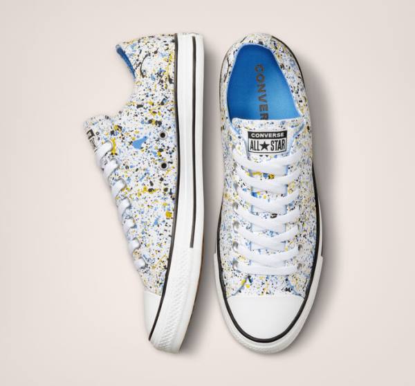 Converse Chuck Taylor All Star Archive Paint Splatter Låga Sneakers Vita Blå | CV-048QJV