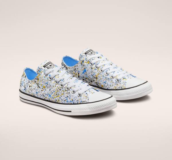 Converse Chuck Taylor All Star Archive Paint Splatter Låga Sneakers Vita Blå | CV-048QJV