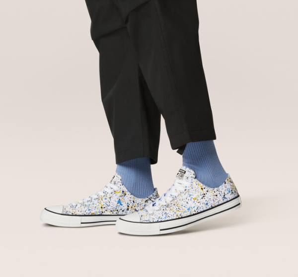 Converse Chuck Taylor All Star Archive Paint Splatter Låga Sneakers Vita Blå | CV-048QJV