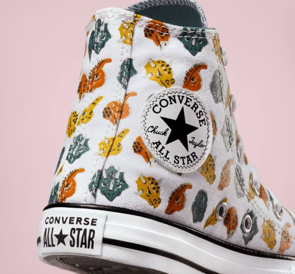 Converse Chuck Taylor All Star Dino Daze Höga Sneakers Vita Mörkgröna Svarta | CV-745CLW