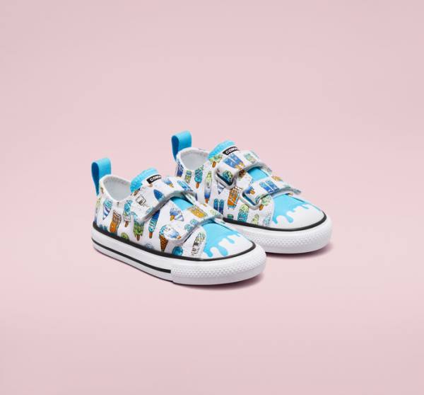 Converse Chuck Taylor All Star Easy-On Frozen Treats Låga Sneakers Vita Blå Ljusgröna | CV-086AVP