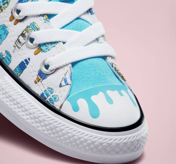 Converse Chuck Taylor All Star Easy-On Frozen Treats Höga Sneakers Vita Blå Ljusgröna | CV-254YGZ