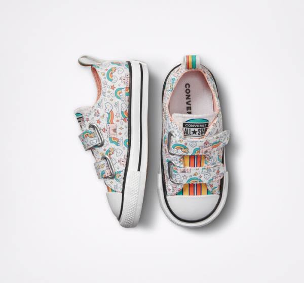 Converse Chuck Taylor All Star Easy-On Rainbow Castles Låga Sneakers Vita Rosa Turkos | CV-230BGP