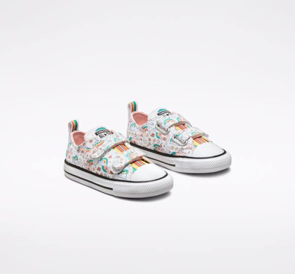 Converse Chuck Taylor All Star Easy-On Rainbow Castles Låga Sneakers Vita Rosa Turkos | CV-230BGP