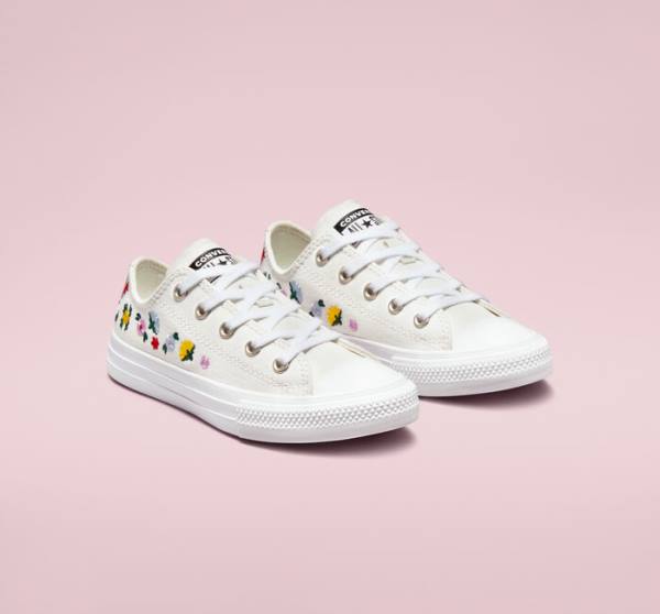 Converse Chuck Taylor All Star Floral Embroidery Låga Sneakers Vita Vita | CV-807RJH