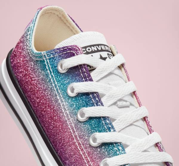 Converse Chuck Taylor All Star Glitter Drip Låga Sneakers Vita Beige Vita Lila | CV-583UBG