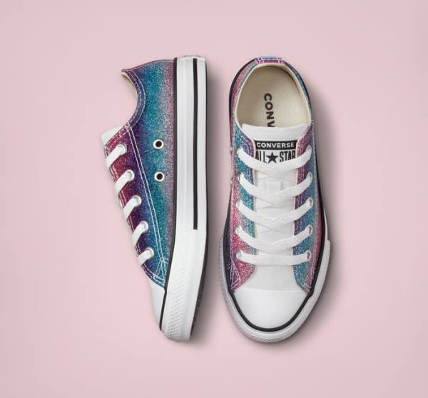 Converse Chuck Taylor All Star Glitter Drip Låga Sneakers Vita Beige Vita Lila | CV-583UBG