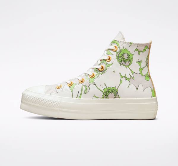 Converse Chuck Taylor All Star Lift Platform Crafted Florals Höga Sneakers Bruna Ljusgröna | CV-109SEZ