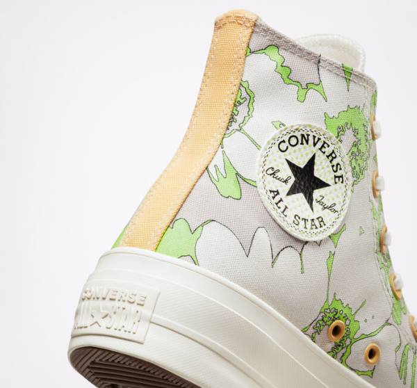 Converse Chuck Taylor All Star Lift Platform Crafted Florals Höga Sneakers Bruna Ljusgröna | CV-109SEZ