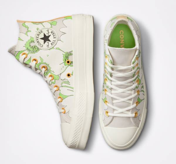 Converse Chuck Taylor All Star Lift Platform Crafted Florals Höga Sneakers Bruna Ljusgröna | CV-109SEZ