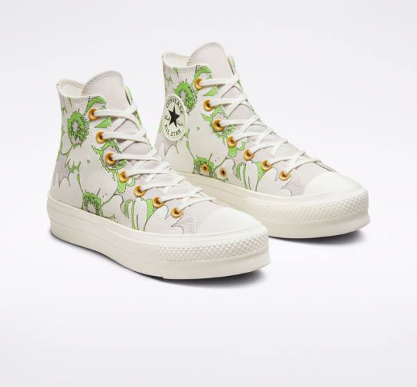 Converse Chuck Taylor All Star Lift Platform Crafted Florals Höga Sneakers Bruna Ljusgröna | CV-109SEZ