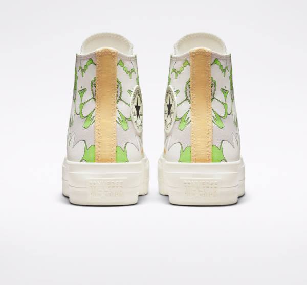 Converse Chuck Taylor All Star Lift Platform Crafted Florals Höga Sneakers Bruna Ljusgröna | CV-109SEZ