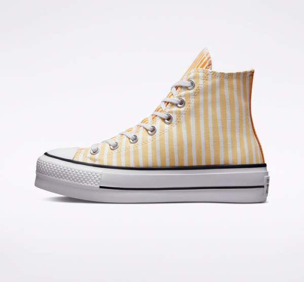 Converse Chuck Taylor All Star Lift Platform Stripes Höga Sneakers Vita Mango Mörkgula | CV-132JAZ