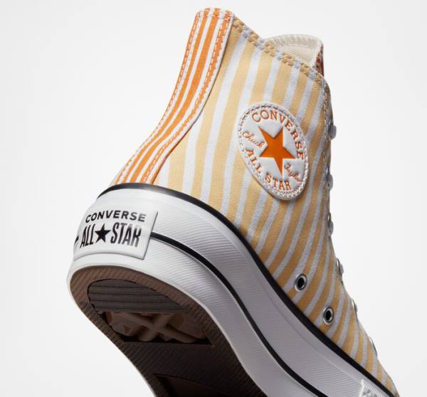 Converse Chuck Taylor All Star Lift Platform Stripes Höga Sneakers Vita Mango Mörkgula | CV-132JAZ