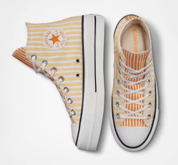 Converse Chuck Taylor All Star Lift Platform Stripes Höga Sneakers Vita Mango Mörkgula | CV-132JAZ