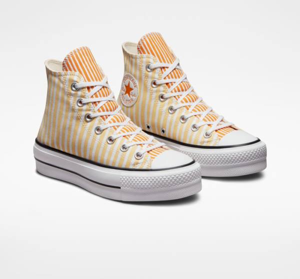 Converse Chuck Taylor All Star Lift Platform Stripes Höga Sneakers Vita Mango Mörkgula | CV-132JAZ