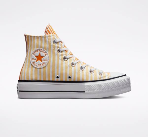 Converse Chuck Taylor All Star Lift Platform Stripes Höga Sneakers Vita Mango Mörkgula | CV-132JAZ