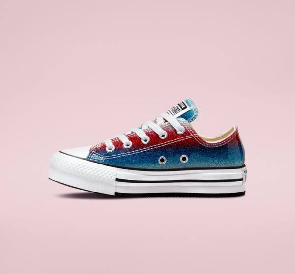 Converse Chuck Taylor All Star Lift Platform Glitter Drip Låga Sneakers Blå Vita Röda | CV-360REU