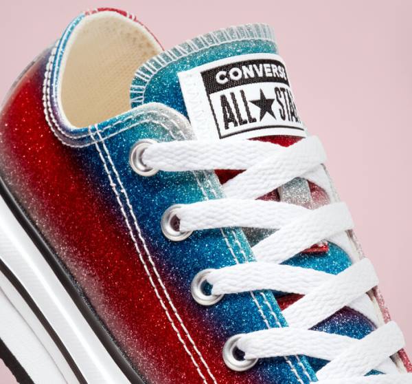 Converse Chuck Taylor All Star Lift Platform Glitter Drip Låga Sneakers Blå Vita Röda | CV-360REU