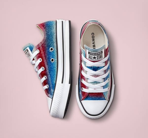 Converse Chuck Taylor All Star Lift Platform Glitter Drip Låga Sneakers Blå Vita Röda | CV-360REU