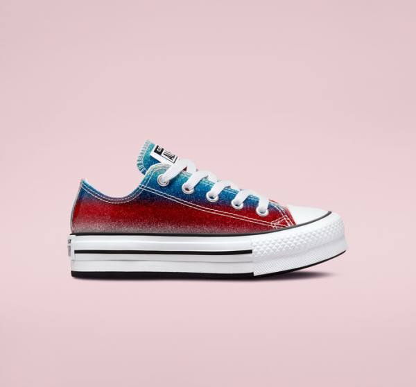 Converse Chuck Taylor All Star Lift Platform Glitter Drip Låga Sneakers Blå Vita Röda | CV-360REU