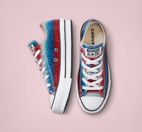 Converse Chuck Taylor All Star Lift Platform Glitter Drip Låga Sneakers Blå Vita Röda | CV-492WPQ