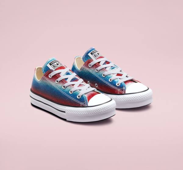 Converse Chuck Taylor All Star Lift Platform Glitter Drip Låga Sneakers Blå Vita Röda | CV-492WPQ