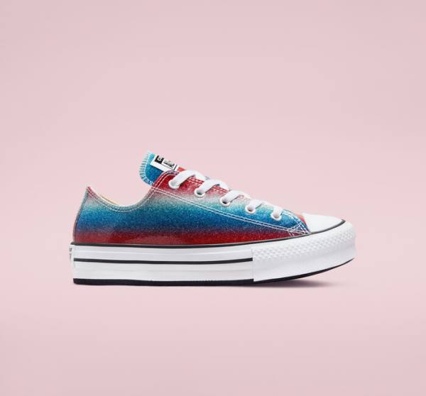 Converse Chuck Taylor All Star Lift Platform Glitter Drip Låga Sneakers Blå Vita Röda | CV-492WPQ