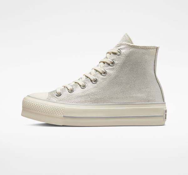 Converse Chuck Taylor All Star Lift Platform Metallic Twill Höga Sneakers Silver Silver | CV-752AHK