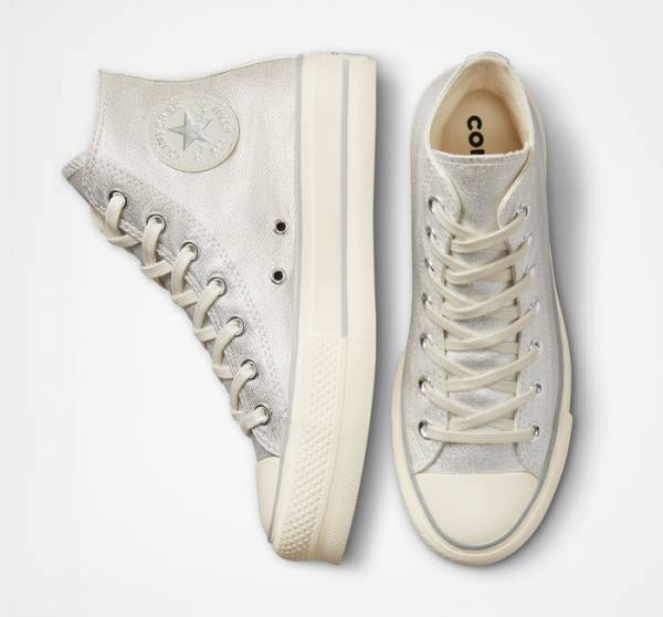 Converse Chuck Taylor All Star Lift Platform Metallic Twill Höga Sneakers Silver Silver | CV-752AHK