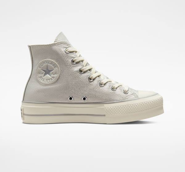 Converse Chuck Taylor All Star Lift Platform Metallic Twill Höga Sneakers Silver Silver | CV-752AHK